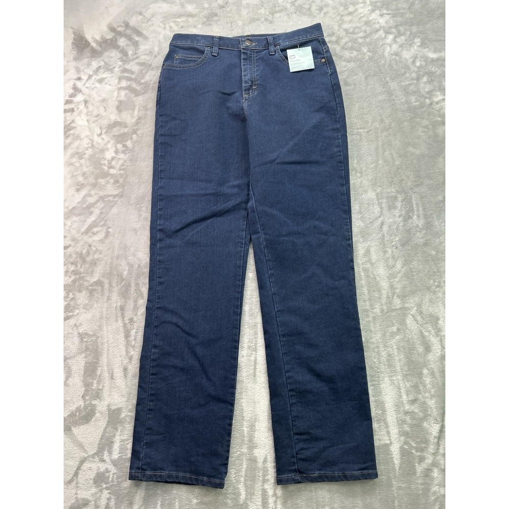 New Lee Jean Women Sz 10 Long Blue Relaxed Straight Stretch Flexible Comfort